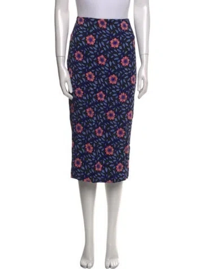 Pre-owned Diane Von Furstenberg Floral Print Midi Length Skirt In Blue