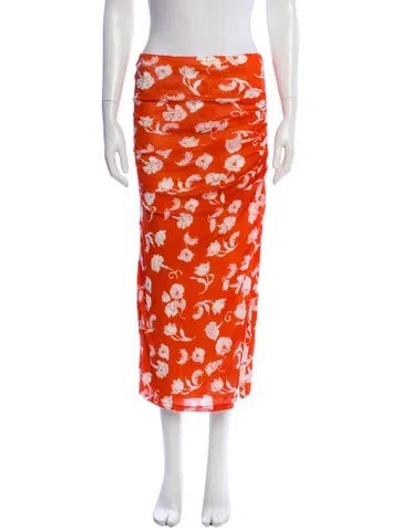 Pre-owned Diane Von Furstenberg Floral Print Midi Length Skirt W/ Tags In Orange