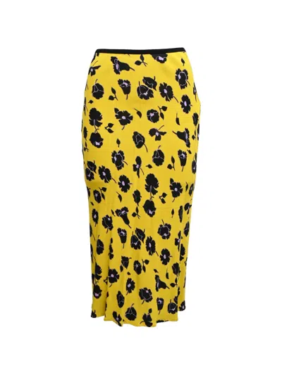 Pre-owned Diane Von Furstenberg Floral-print Midi Skirt In Yellow