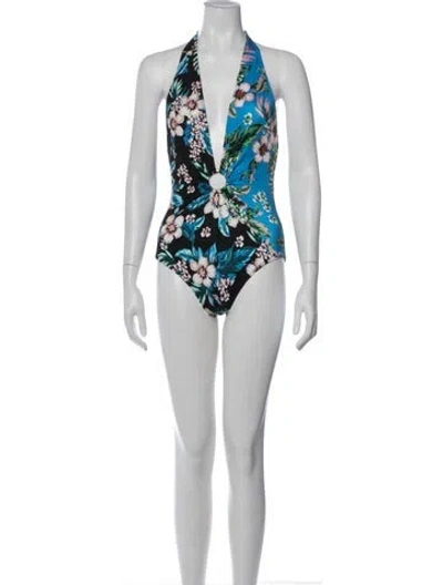 Pre-owned Diane Von Furstenberg Floral Print One-piece W/ Tags In Blue