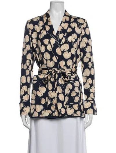 Pre-owned Diane Von Furstenberg Floral Print Robe W/ Tags In Blue
