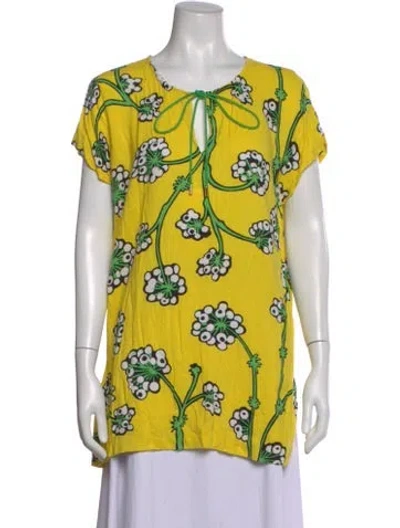 Pre-owned Diane Von Furstenberg Floral Print Scoop Neck Tunic In Yellow