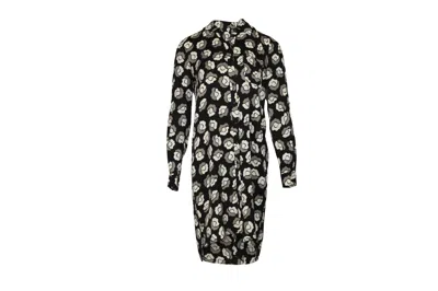Diane Von Furstenberg Floral Print Shirt Dress In Black Silk