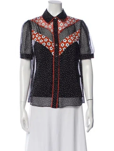 Pre-owned Diane Von Furstenberg Floral Print Short Sleeve Blouse In Multi