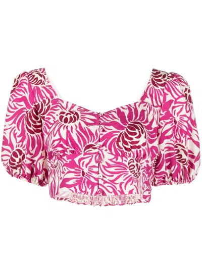 Diane Von Furstenberg Floral-print Short-sleeve Top In Magenta