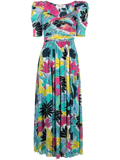 Diane Von Furstenberg Floral-print Short-sleeved Dress In Blue