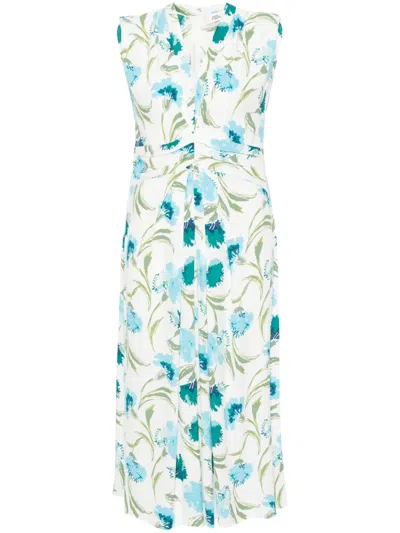 Diane Von Furstenberg Floral-print Twill Dress In Blue