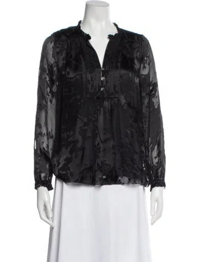 Pre-owned Diane Von Furstenberg Floral Print V-neck Blouse In Black