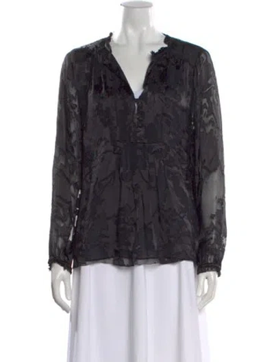 Pre-owned Diane Von Furstenberg Floral Print V-neck Blouse In Black