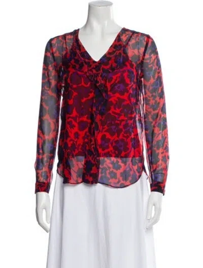 Pre-owned Diane Von Furstenberg Floral Print V-neck Blouse In Red