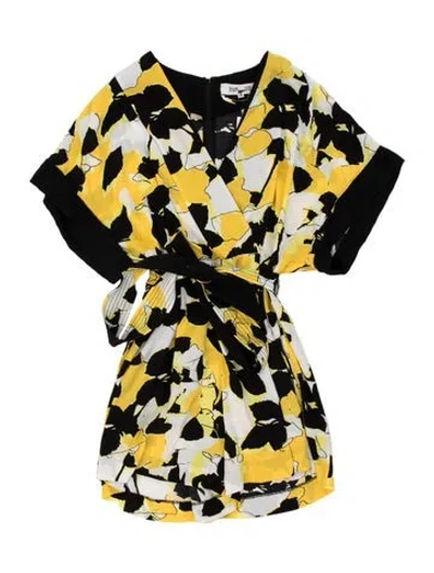 Pre-owned Diane Von Furstenberg Floral Print V-neck Jumpsuit In Black/yellow
