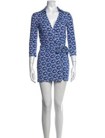 Pre-owned Diane Von Furstenberg Floral Print V-neck Jumpsuit In Blue