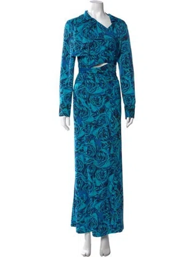 Pre-owned Diane Von Furstenberg Floral Print V-neck Jumpsuit In Blue