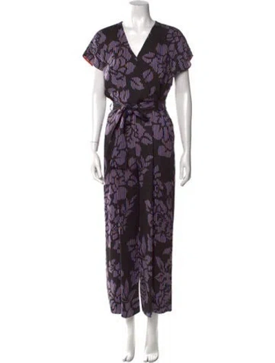 Pre-owned Diane Von Furstenberg Floral Print V-neck Jumpsuit In Orange