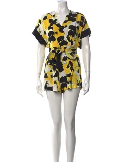 Pre-owned Diane Von Furstenberg Floral Print V-neck Romper W/ Tags In Black