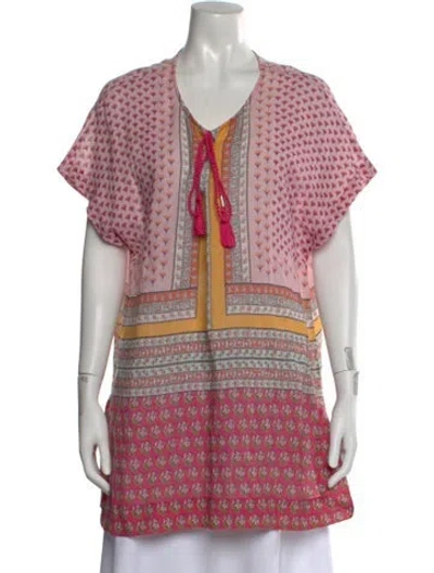 Pre-owned Diane Von Furstenberg Floral Print V-neck Tunic In Pink