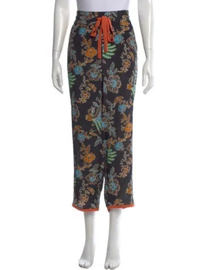 Pre-owned Diane Von Furstenberg Floral Print Wide Leg Pants In Black