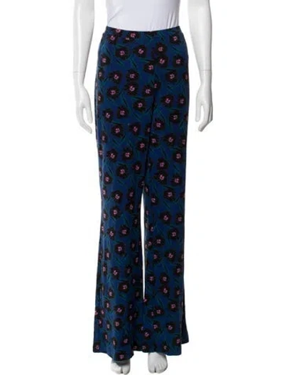 Pre-owned Diane Von Furstenberg Floral Print Wide Leg Pants In Blue