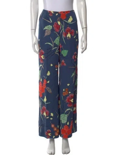 Pre-owned Diane Von Furstenberg Floral Print Wide Leg Pants In Blue