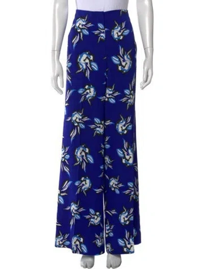 Pre-owned Diane Von Furstenberg Floral Print Wide Leg Pants In Blue