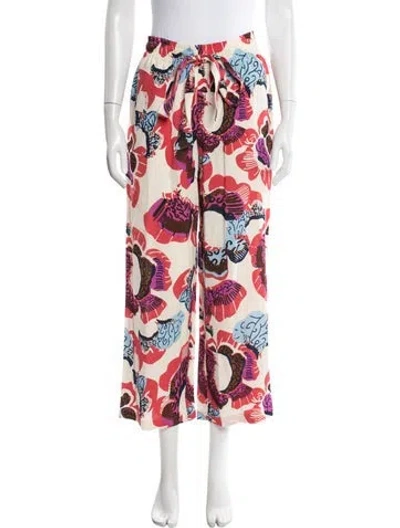 Pre-owned Diane Von Furstenberg Floral Print Wide Leg Pants In Red