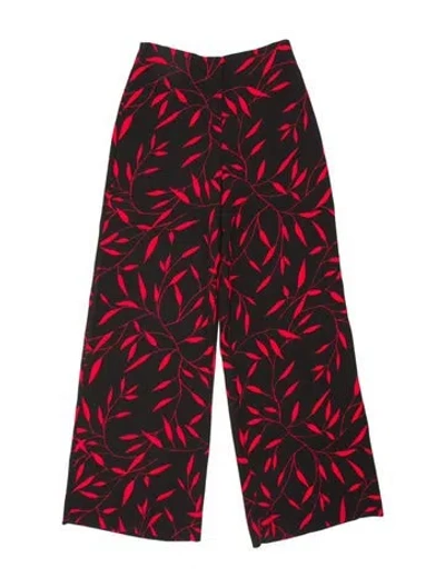 Pre-owned Diane Von Furstenberg Floral Print Wide Leg Pants In Red