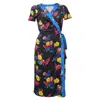 Diane Von Furstenberg Floral Print Wrap Dress In Black Polyester In Multi