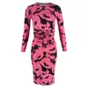 Diane Von Furstenberg Floral Printed Bodycon Dress In Black And Pink Wool In Pink