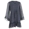 Diane Von Furstenberg Floral Ruffled Mini Dress In Navy Blue Polyester In Blue