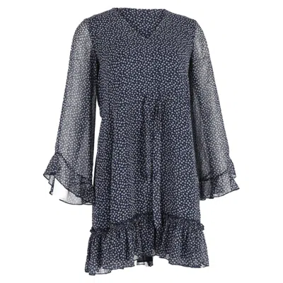 Diane Von Furstenberg Floral Ruffled Mini Dress In Navy Blue Polyester