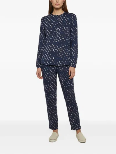Pre-owned Diane Von Furstenberg Floral-print Blouse And Trousers Set In Blue