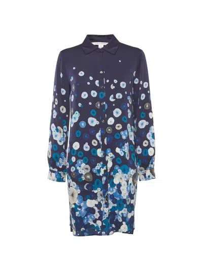 Pre-owned Diane Von Furstenberg Floral-print Shirt Dress In Blue