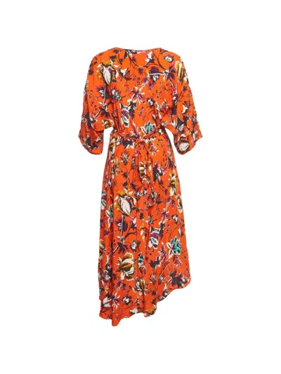 Pre-owned Diane Von Furstenberg Floral-print Wrap Midi Dress In Orange