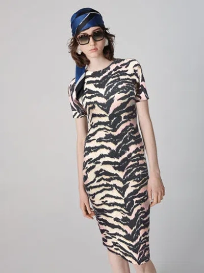 Diane Von Furstenberg Florence Knit Short Sleeve Dress In Palace Tiger Printed
