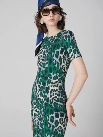 Diane Von Furstenberg Florence Short Sleeve Dress In Giant Jungle Cat Printed