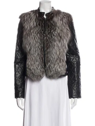 Pre-owned Diane Von Furstenberg Fox Faux Fur Jacket In Black
