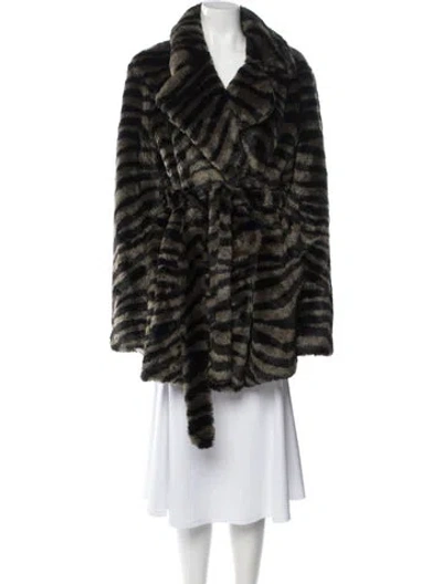 Pre-owned Diane Von Furstenberg Fur Animal Print Faux Fur Coat In Black