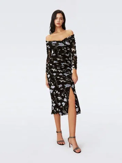 Diane Von Furstenberg Ganesa Dress In Final Act Floral Black