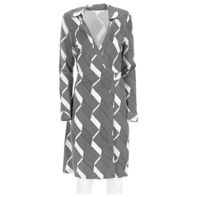 Diane Von Furstenberg Geometric Knee-length Wrap Dress In Black And White Silk In Multi