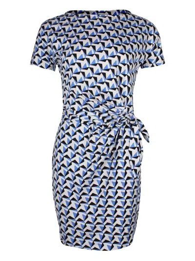 Pre-owned Diane Von Furstenberg Geometric-print Faux-wrap Dress In Blue