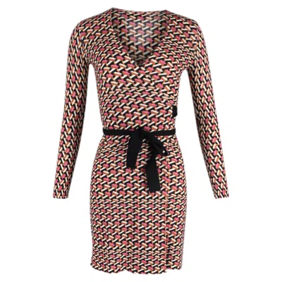 Diane Von Furstenberg Geometric Print Wrap Dress In Multicolor Viscose In Red