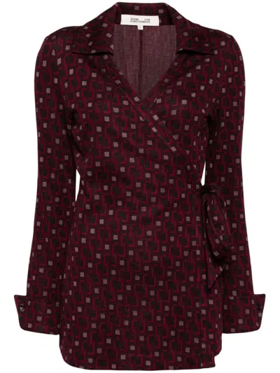 Diane Von Furstenberg Geometric Print Wrap Shirt In Red