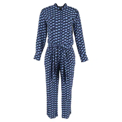 Diane Von Furstenberg Geometric Printed Long Sleeve Jumpsuit In Blue Viscose