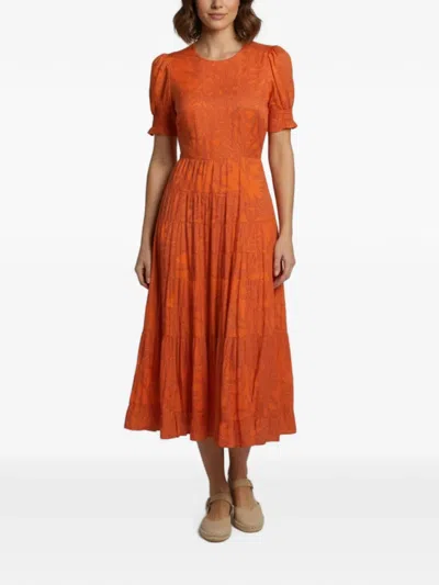 Pre-owned Diane Von Furstenberg Geometric-print Midi Dress In Orange