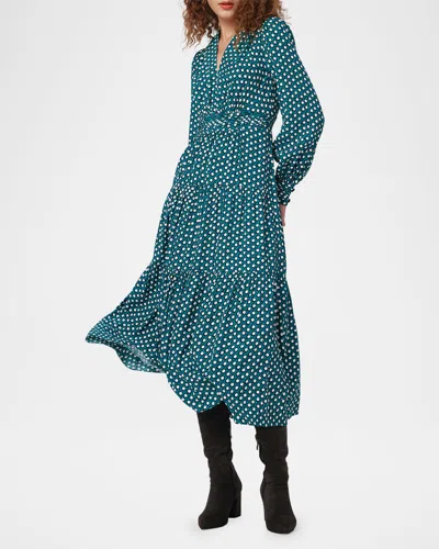 Diane Von Furstenberg Gil Tiered Polka-dot Midi Dress In Tiny Curtain Call Green
