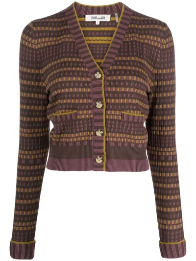 Diane Von Furstenberg Gilda Patterned-jacquard Cardigan In Violet