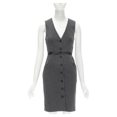 Pre-owned Diane Von Furstenberg Gilet Dress Black White Vertical Pinstripes Dress Us0 Xs