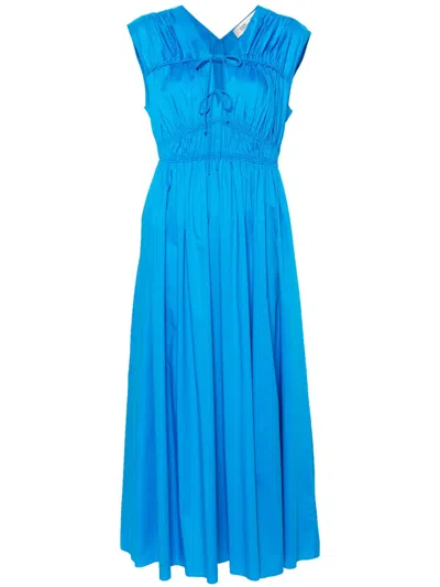 Diane Von Furstenberg Gillian Gathered Cotton-blend Poplin Midi Dress In Azure