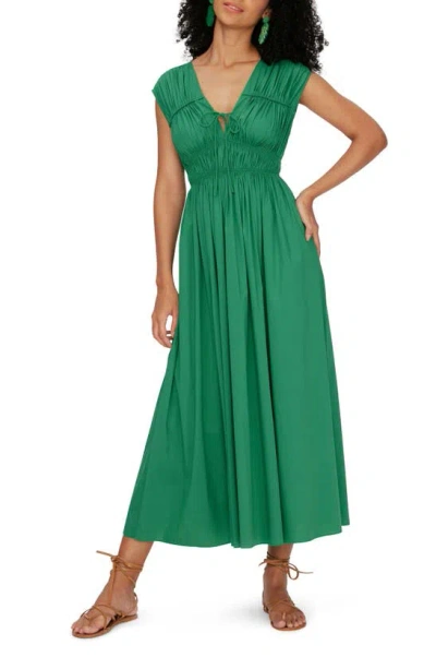 Diane Von Furstenberg Gillian Smock Detail Cotton Blend Midi Dress In Signature Green