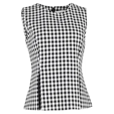 Diane Von Furstenberg Gingham Peplum Top In Black And White Polyester
